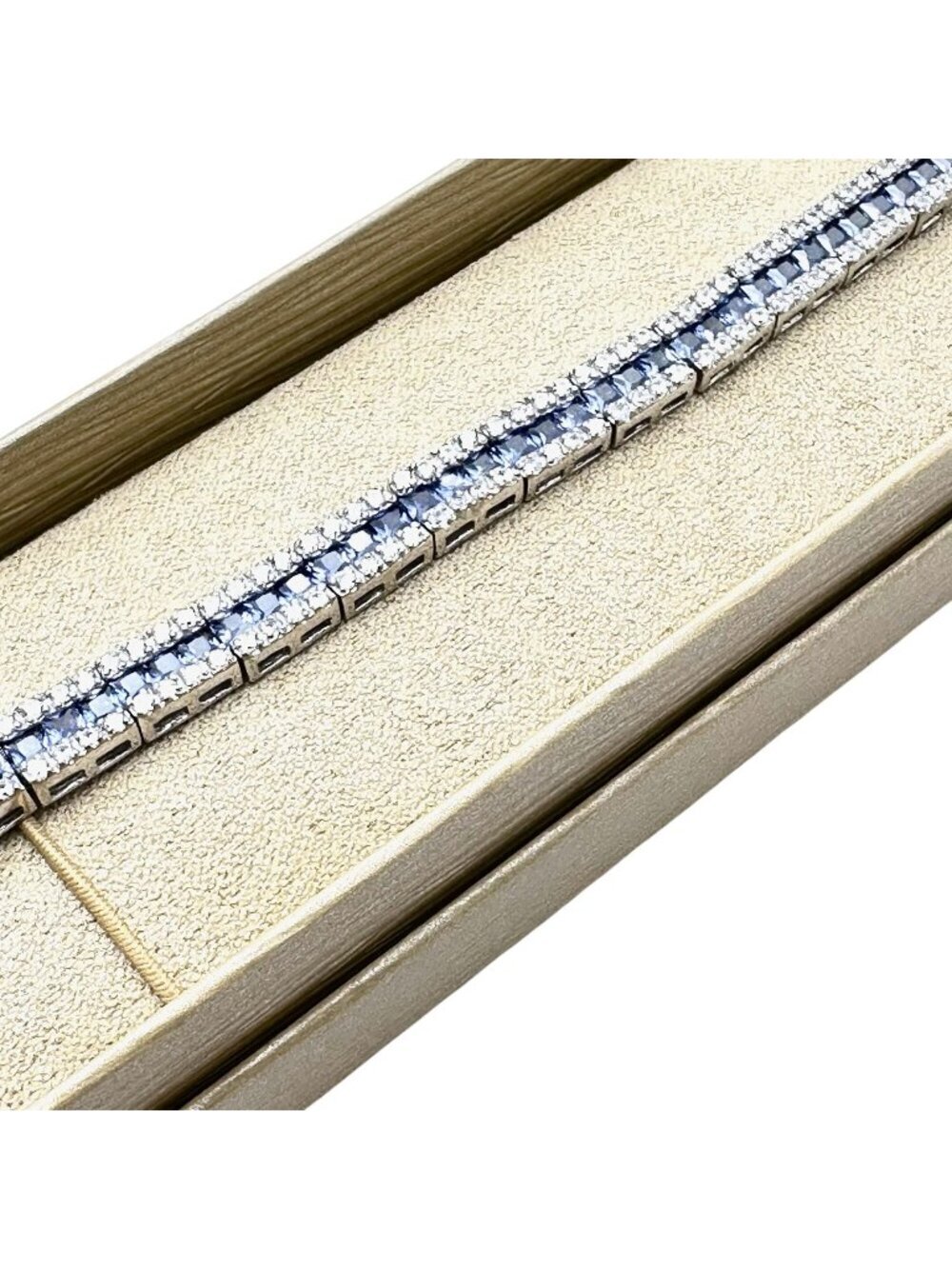 JTV Simulated Sapphire Diamond Sterling Silver Tennis Bracelet 7.5 Inch New